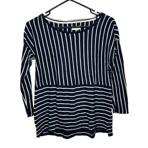 Maison Jules Stripe Boat Neck 3/4 Sleeve Sweater Navy White SZ S